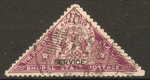 Bhopal 1935 1a.6p Claret - Service stamp. SGO332.